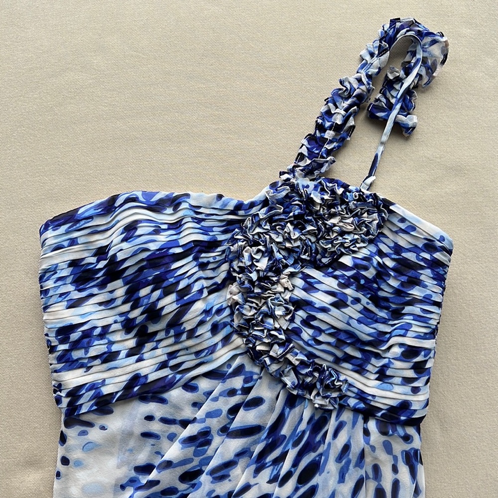 BCBGMaxAzria Blue and White One-Shoulder Mini Dress